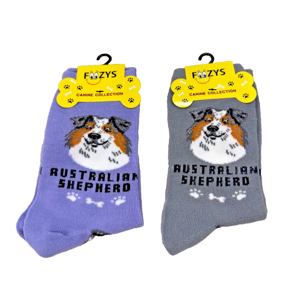Foozys Womens Novelty Socks 2 Pr Set Australian‎ Shepherd Purple/Grey Women 9-11